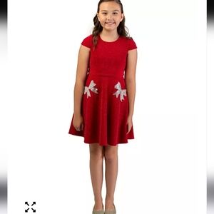 Bonnie Jean Knit Skater Dress With Rhinestone Bow Pockets